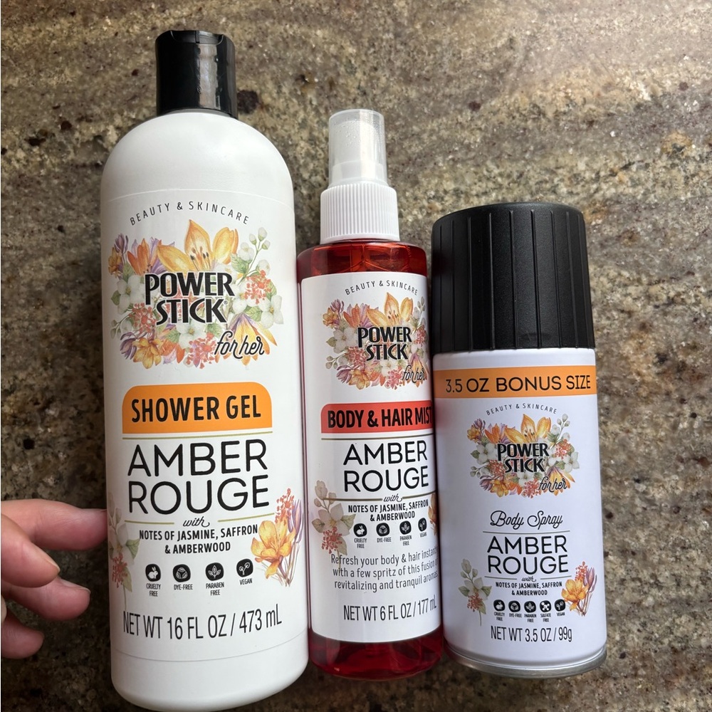 Amber Rouge Shower Gel, Body & Hair Mist, and Body Spray Set